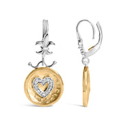 Bids.com 18K Yellow Gold Plated .925 Sterling Silver 1/8 Cttw Diamond Hammered Finished Medallion Heart Drop and Dangle Earrings (I-J Color, SI1-SI2 Clarity) Earrings White Smoke YellowWhite.Sterling Silver / 0.13