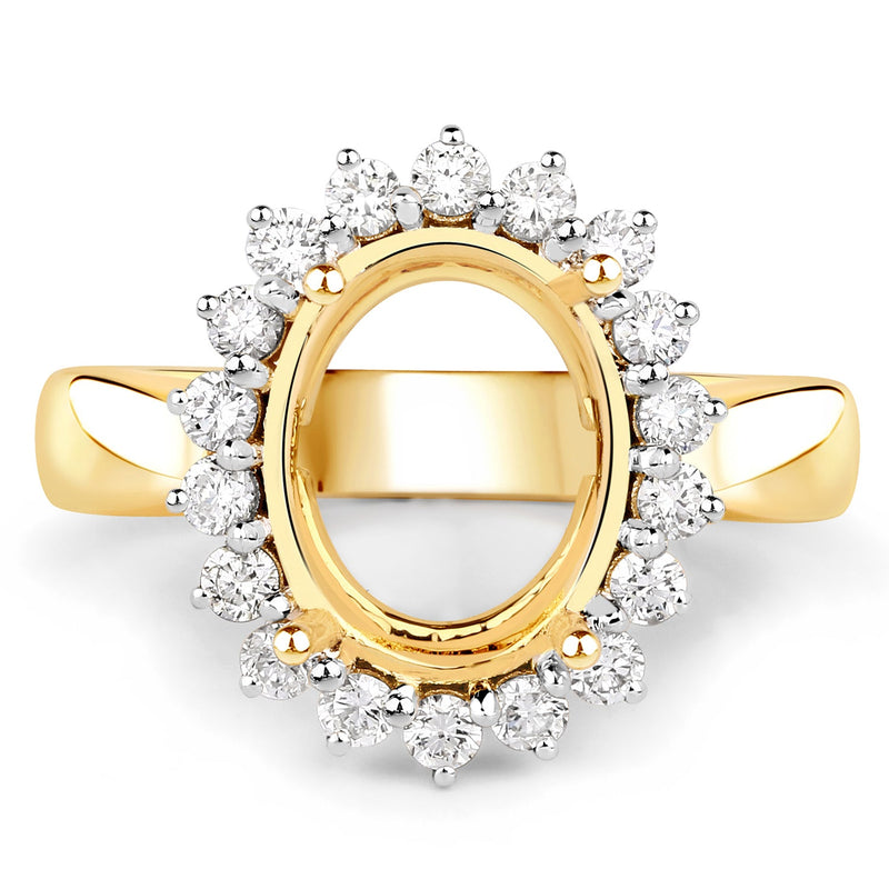 Bids.com 0.54 Carat Genuine White Diamond 14K Yellow Gold Semi Mount Ring - holds 11x9mm Oval Gemstone Rings White Smoke size 6.00,size 7.00,size 8.00