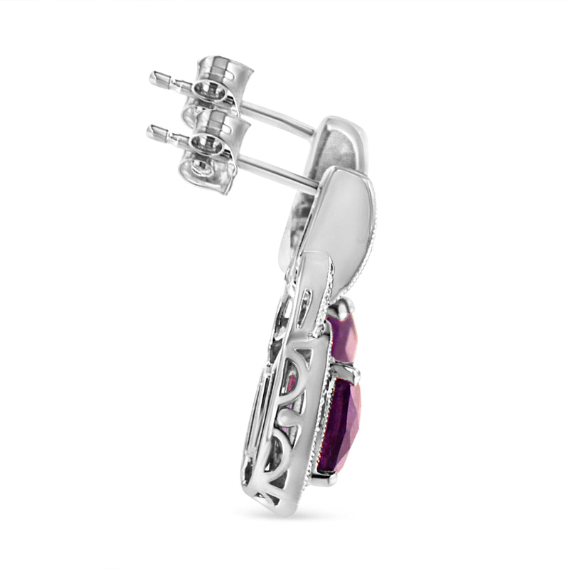 Bids.com .925 Sterling Silver 8MM Natural Cushion Shaped Amethyst and Diamond Accent Halo with Push Back Dangle Earrings (I-J Color, I2-I3 Clarity) Earrings White Smoke White.Sterling Silver / 0.08