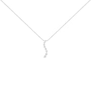 Bids.com 14K White Gold 3.0 Cttw Round-Brilliant & Baguette Cut Diamond S Shaped Graduated 18" Pendant Necklace (I-J Color, I2-I3 Clarity) Necklaces White Smoke White.Gold / 18