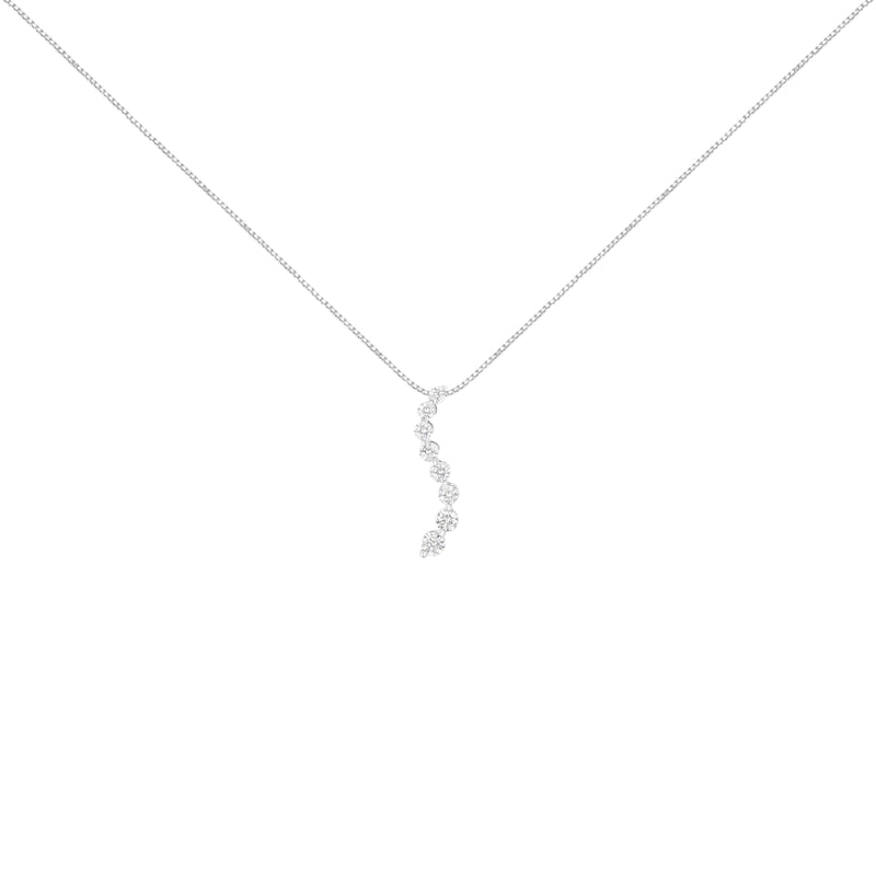 Bids.com 14K White Gold 3.0 Cttw Round-Brilliant & Baguette Cut Diamond S Shaped Graduated 18" Pendant Necklace (I-J Color, I2-I3 Clarity) Necklaces White Smoke White.Gold / 18