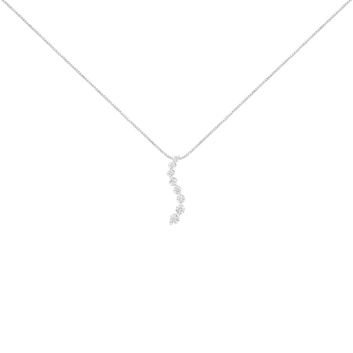 Bids.com 14K White Gold 3.0 Cttw Round-Brilliant & Baguette Cut Diamond S Shaped Graduated 18" Pendant Necklace (I-J Color, I2-I3 Clarity) Necklaces White Smoke White.Gold / 18