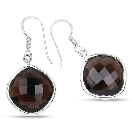Bids.com 22.80 Carat Genuine Smoky Quartz .925 Sterling Silver Earrings Earrings White Smoke