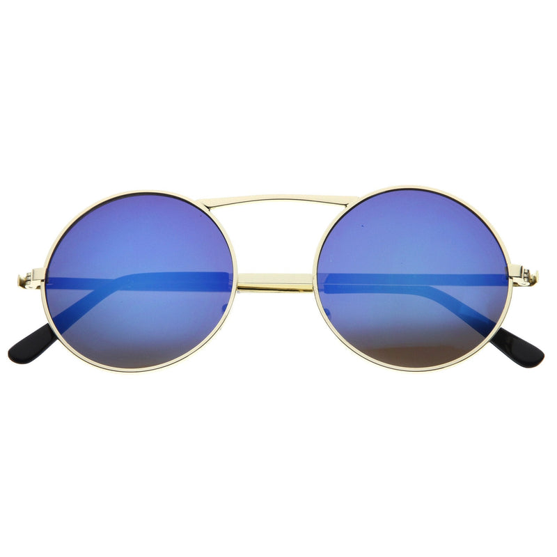 zeroUV Large Retro Round Steampunk Mirrored Lens Sunglasses 8759 Sunglasses White Smoke Black Blue Revo,Silver Blue Revo,Gold Blue Revo