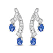 Bids.com 14K White Gold 4x3MM Oval Shaped Natural Blue Tanzanite Gemstone and 1/5 Cttw Diamond Double 3/4" Inch Drop Stud Earrings (H-I Color, VS1-VS2 Clarity) Earrings White Smoke White.Gold / 0.2