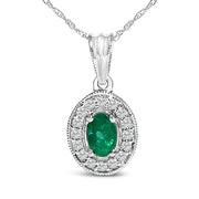 Bids.com 14K White Gold Oval 6x4 MM Green Emerald and Diamond Halo Pendant Necklace - 18 inch Necklaces White Smoke White.Gold / 18