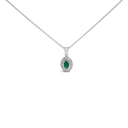 Bids.com 14K White Gold Oval Green Emerald and Diamond Halo Pendant Necklace - 18" Inches Necklaces White Smoke White.Gold / 18