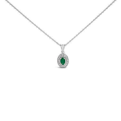 Bids.com 14K White Gold Oval Green Emerald and Diamond Halo Pendant Necklace - 18" Inches Necklaces White Smoke White.Gold / 18