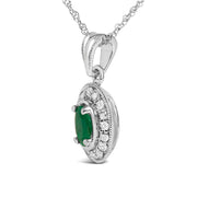 Bids.com 14K White Gold Oval Green Emerald and Diamond Halo Pendant Necklace - 18" Inches Necklaces White Smoke White.Gold / 18