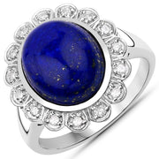 Bids.com 5.65 Carat Genuine Lapis and White Diamond .925 Sterling Silver Ring Rings White Smoke size 7.00,size 6.00,size 8.00,size 9.00