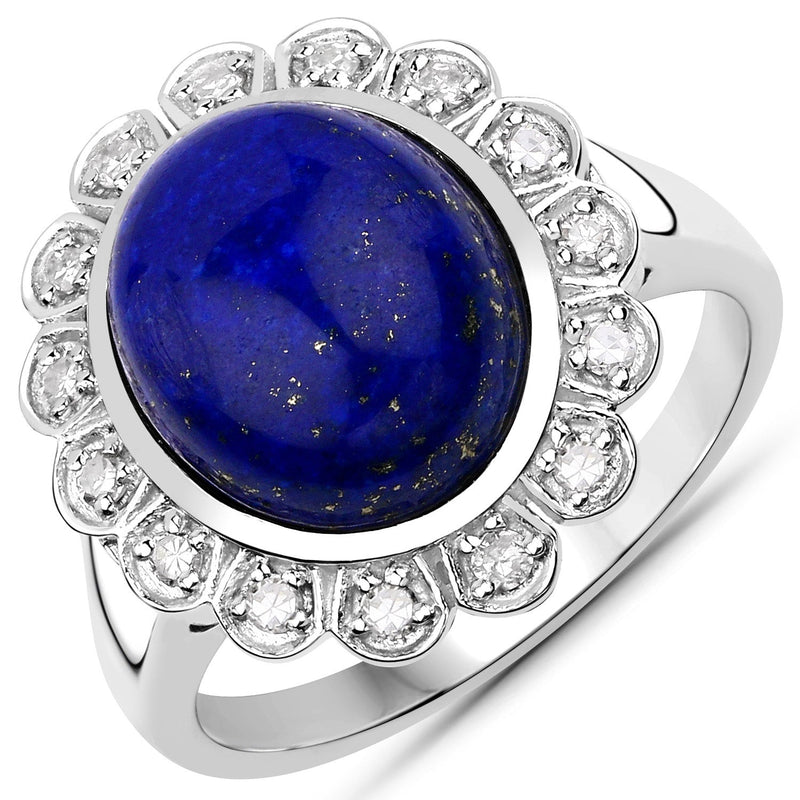 Bids.com 5.65 Carat Genuine Lapis and White Diamond .925 Sterling Silver Ring Rings White Smoke size 7.00,size 6.00,size 8.00,size 9.00