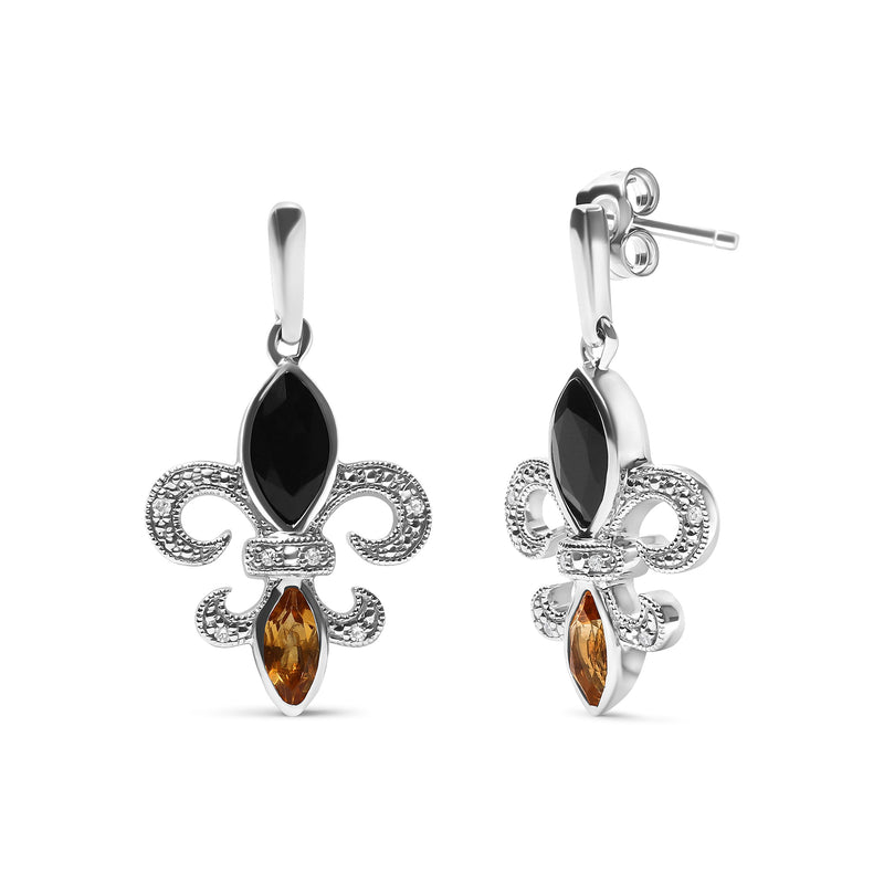 Bids.com .925 Sterling Silver Marquise Cut Onyx and Citrine with Diamond Accent Fleur De Lis Drop Stud Earrings (H-I Color, SI1-SI2 Clarity) Earrings White Smoke White.Sterling Silver / 0.05