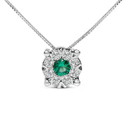 Bids.com 14K White Gold 3.8 MM Green Emerald and 1/3 Cttw Diamond Composite Halo 18" Pendant Necklace (F-G Color, VS2-SI1 Clarity) Necklaces White Smoke White.Gold / 18