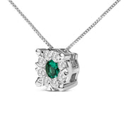 Bids.com 14K White Gold 3.8 MM Green Emerald and 1/3 Cttw Diamond Composite Halo 18" Pendant Necklace (F-G Color, VS2-SI1 Clarity) Necklaces White Smoke White.Gold / 18