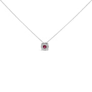 Bids.com 14K White Gold Red Ruby and 1/3 Cttw Diamond Halo Pendant Necklace Necklaces White Smoke White.Gold / 18