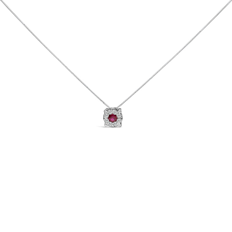 Bids.com 14K White Gold Red Ruby and 1/3 Cttw Diamond Halo Pendant Necklace Necklaces White Smoke White.Gold / 18