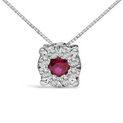 Bids.com 14K White Gold Red Ruby and 1/3 Cttw Diamond Halo Pendant Necklace Necklaces White Smoke White.Gold / 18