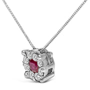 Bids.com 14K White Gold Red Ruby and 1/3 Cttw Diamond Halo Pendant Necklace Necklaces White Smoke White.Gold / 18