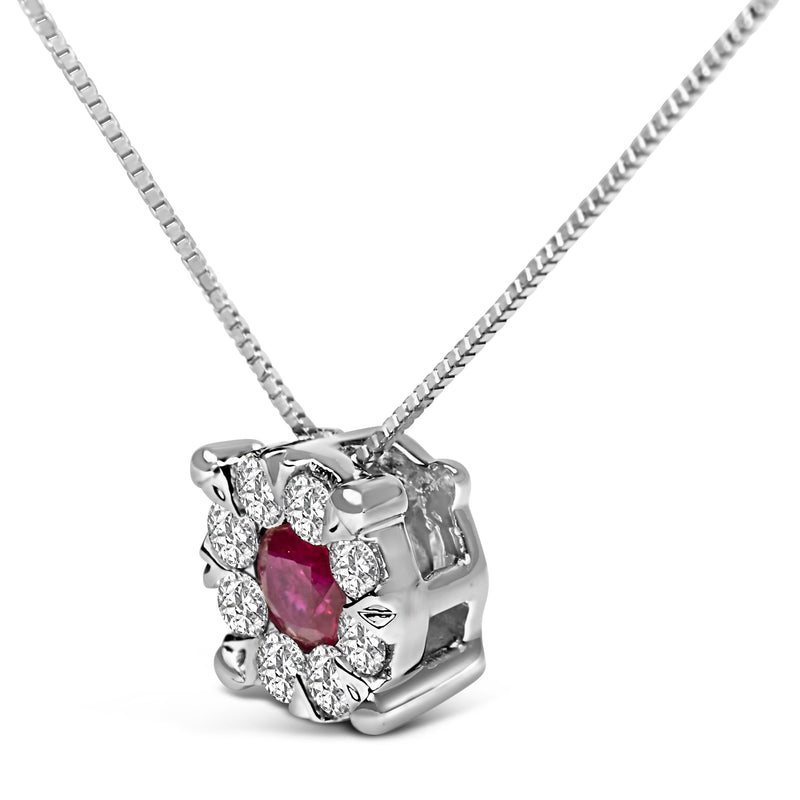 Bids.com 14K White Gold Red Ruby and 1/3 Cttw Diamond Halo Pendant Necklace Necklaces White Smoke White.Gold / 18