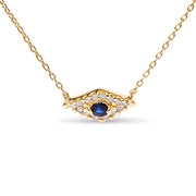 Bids.com 10K Yellow Gold Blue Sapphire and Diamond Accented Evil Eye 18" Inch Pendant Necklace (H-I Color, I1-I2 Clarity) Necklaces White Smoke Yellow.Gold / 18