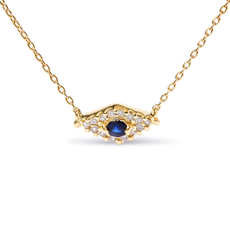 Bids.com 10K Yellow Gold Blue Sapphire and Diamond Accented Evil Eye 18" Inch Pendant Necklace (H-I Color, I1-I2 Clarity) Necklaces White Smoke Yellow.Gold / 18