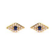 Bids.com 10K Yellow Gold Blue Sapphire and Diamond Accent Evil Eye Stud Earring (H-I Color, I1-I2 Clarity) Earrings White Smoke Yellow.Gold / 0.102