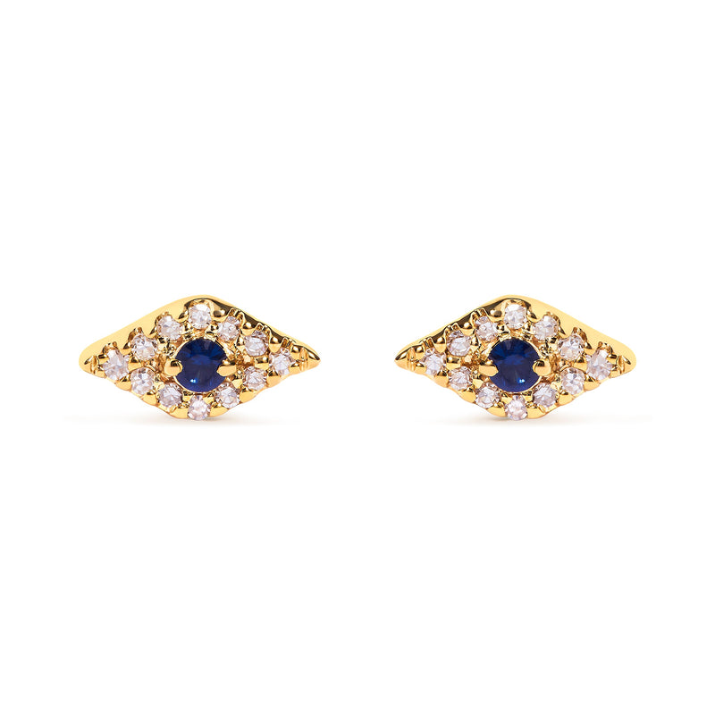 Bids.com 10K Yellow Gold Blue Sapphire and Diamond Accent Evil Eye Stud Earring (H-I Color, I1-I2 Clarity) Earrings White Smoke Yellow.Gold / 0.102