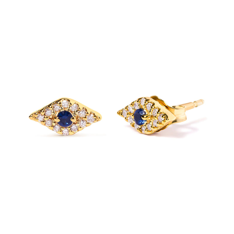 Bids.com 10K Yellow Gold Blue Sapphire and Diamond Accent Evil Eye Stud Earring (H-I Color, I1-I2 Clarity) Earrings White Smoke Yellow.Gold / 0.102