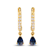 Bids.com 10K Yellow Gold Pear Blue Sapphire and 1/10 Cttw Diamond Drop and Dangle Huggy Hoop Earrings (H-I Color, I1-I2 Clarity) Earrings White Smoke Yellow.Gold / 0.118