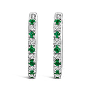 Bids.com 10K White Gold Alternating Emerald 1/10 Cttw Diamond Huggy Hoop Earrings (I-J Color, I1-I2 Clarity) Earrings White Smoke White.Gold / 0.105