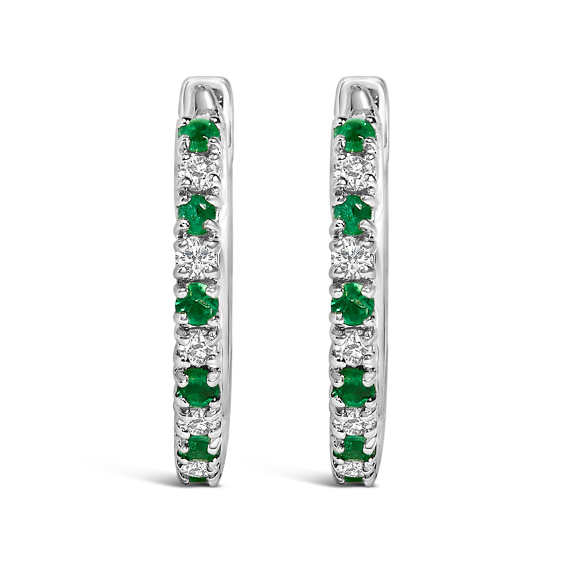 Bids.com 10K White Gold Alternating Emerald 1/10 Cttw Diamond Huggy Hoop Earrings (I-J Color, I1-I2 Clarity) Earrings White Smoke White.Gold / 0.105
