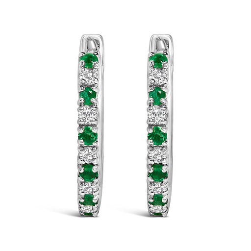 Bids.com 10K White Gold Alternating Emerald 1/10 Cttw Diamond Huggy Hoop Earrings (I-J Color, I1-I2 Clarity) Earrings White Smoke White.Gold / 0.105