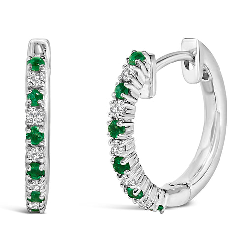 Bids.com 10K White Gold Alternating Emerald 1/10 Cttw Diamond Huggy Hoop Earrings (I-J Color, I1-I2 Clarity) Earrings White Smoke White.Gold / 0.105