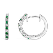 Bids.com 10K White Gold Alternating Emerald 1/10 Cttw Diamond Huggy Hoop Earrings (I-J Color, I1-I2 Clarity) Earrings White Smoke White.Gold / 0.105