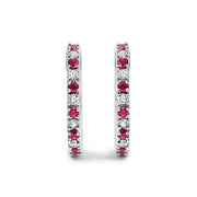 Bids.com 10K White Gold Alternating Diamond and Red Ruby Huggy Hoop Earrings (I-J Color, I1-I2 Clarity) Earrings White Smoke White.Gold / 0.105,Yellow.Gold / 0.105