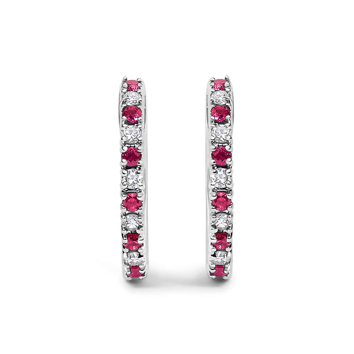 Bids.com 10K White Gold Alternating Diamond and Red Ruby Huggy Hoop Earrings (I-J Color, I1-I2 Clarity) Earrings White Smoke White.Gold / 0.105,Yellow.Gold / 0.105