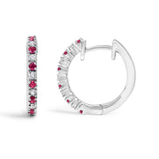 Bids.com 10K White Gold Alternating Diamond and Red Ruby Huggy Hoop Earrings (I-J Color, I1-I2 Clarity) Earrings White Smoke White.Gold / 0.105,Yellow.Gold / 0.105