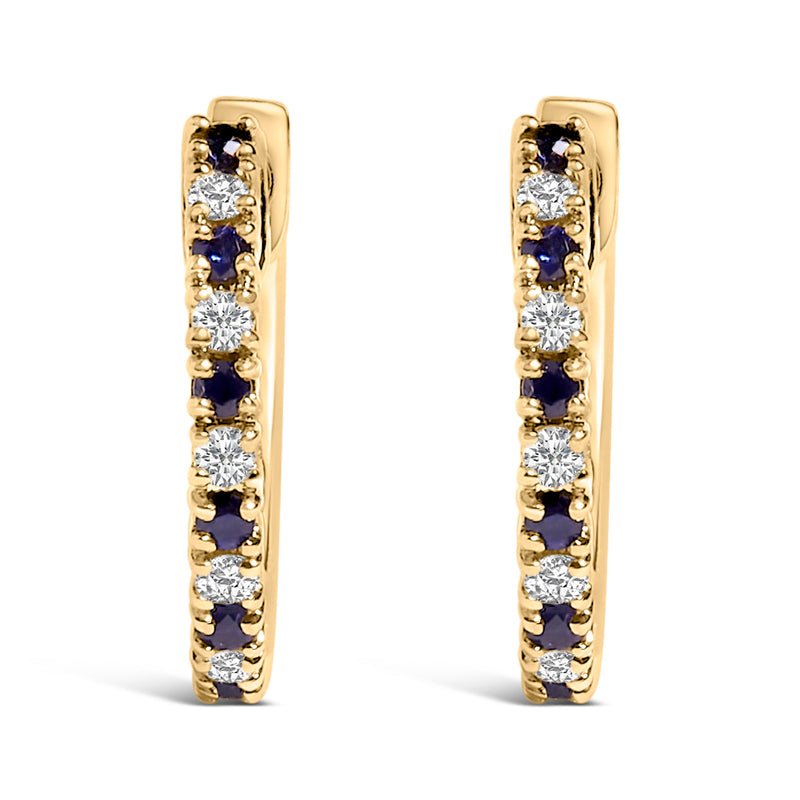 Bids.com 10K Yellow Gold Alternating Blue Sapphire 1/10 Cttw Diamond Huggy Hoop Earrings  (I-J Color, I1-I2 Clarity) Earrings White Smoke Yellow.Gold / 0.105