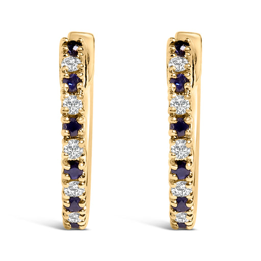 Bids.com 10K Yellow Gold Alternating Blue Sapphire 1/10 Cttw Diamond Huggy Hoop Earrings  (I-J Color, I1-I2 Clarity) Earrings White Smoke Yellow.Gold / 0.105