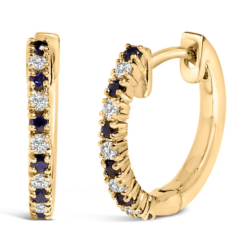 Bids.com 10K Yellow Gold Alternating Blue Sapphire 1/10 Cttw Diamond Huggy Hoop Earrings  (I-J Color, I1-I2 Clarity) Earrings White Smoke Yellow.Gold / 0.105