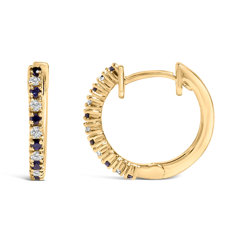 Bids.com 10K Yellow Gold Alternating Blue Sapphire 1/10 Cttw Diamond Huggy Hoop Earrings  (I-J Color, I1-I2 Clarity) Earrings White Smoke Yellow.Gold / 0.105