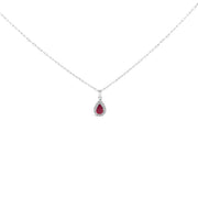 Bids.com 14K White Gold 6x4 Pear Red Ruby and Diamond Halo Pendant Necklace - 18" Inches Necklaces White Smoke White.Gold / 18