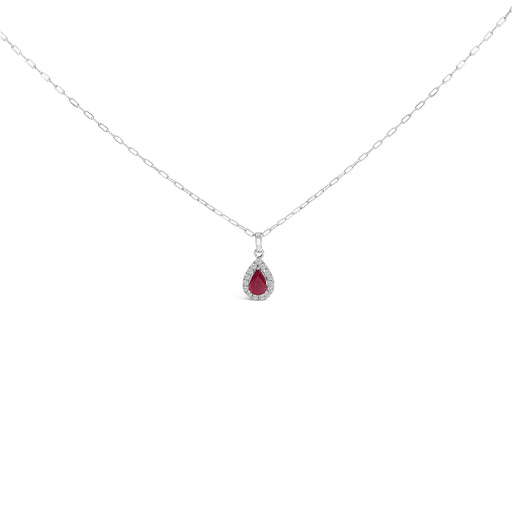 Bids.com 14K White Gold 6x4 Pear Red Ruby and Diamond Halo Pendant Necklace - 18" Inches Necklaces White Smoke White.Gold / 18