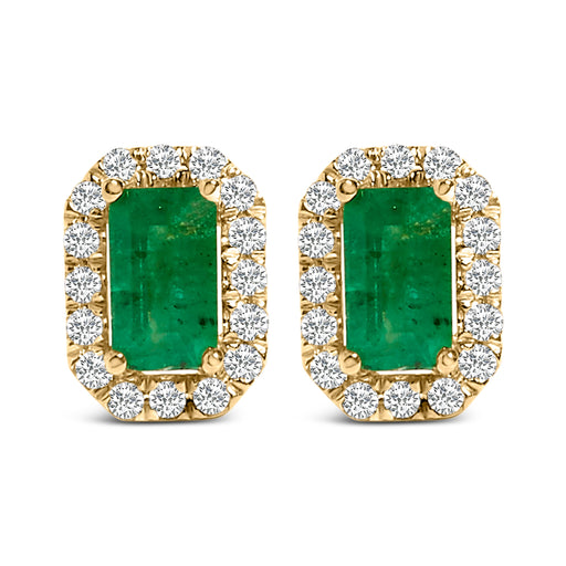 Bids.com 14K Yellow Gold Green Emerald and 1/8 Cttw Diamond Halo Octagonal Shaped Stud Earrings  (I-J Color, I1-I2 Clarity) Earrings White Smoke Yellow.Gold / 0.144