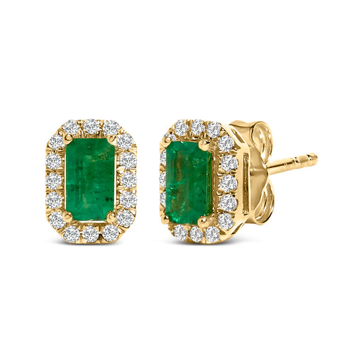Bids.com 14K Yellow Gold Green Emerald and 1/8 Cttw Diamond Halo Octagonal Shaped Stud Earrings  (I-J Color, I1-I2 Clarity) Earrings White Smoke Yellow.Gold / 0.144