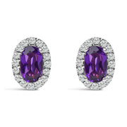 Bids.com 10K White Gold 5x3 MM Oval Purple Amethyst and Diamond Halo Stud Earrings (I-J Color, I1-I2 Clarity) Earrings White Smoke White.Gold / 0.144 / Purple Amethyst