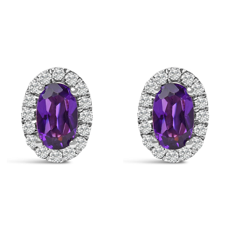 Bids.com 10K White Gold 5x3 MM Oval Purple Amethyst and Diamond Halo Stud Earrings (I-J Color, I1-I2 Clarity) Earrings White Smoke White.Gold / 0.144 / Purple Amethyst