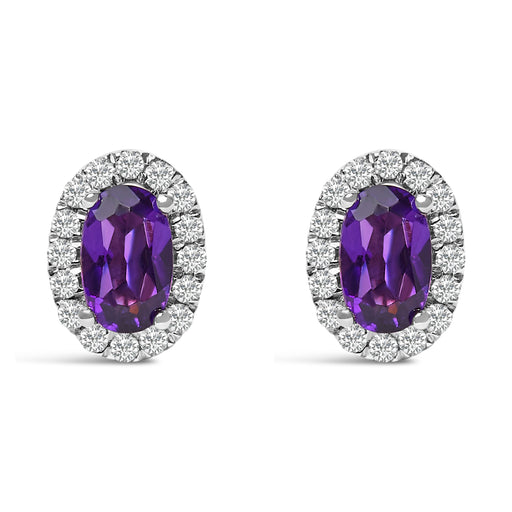 Bids.com 10K White Gold 5x3 MM Oval Purple Amethyst and Diamond Halo Stud Earrings (I-J Color, I1-I2 Clarity) Earrings White Smoke White.Gold / 0.144 / Purple Amethyst