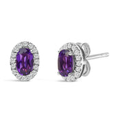 Bids.com 10K White Gold 5x3 MM Oval Purple Amethyst and Diamond Halo Stud Earrings (I-J Color, I1-I2 Clarity) Earrings White Smoke White.Gold / 0.144 / Purple Amethyst,White.Gold / 0.144 / Blue Aquamarine,White.Gold / 0.144 / Blue Topaz,White.Gold / 0.144 / Yellow Citrine,White.Gold / 0.144 / Green Emerald,White.Gold / 0.144 / Red Garnet,White.Gold / 0.144 / Green Peridot,White.Gold