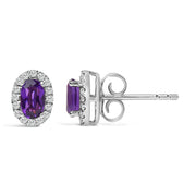 Bids.com 10K White Gold 5x3 MM Oval Purple Amethyst and Diamond Halo Stud Earrings (I-J Color, I1-I2 Clarity) Earrings White Smoke White.Gold / 0.144 / Purple Amethyst,White.Gold / 0.144 / Blue Aquamarine,White.Gold / 0.144 / Blue Topaz,White.Gold / 0.144 / Yellow Citrine,White.Gold / 0.144 / Green Emerald,White.Gold / 0.144 / Red Garnet,White.Gold / 0.144 / Green Peridot,White.Gold